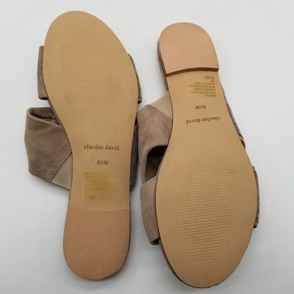 Charles David Women Kendall Slide Sandals‎ Knot Flats Gray Suede 6.5